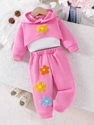 3PCS New Autumn Style For Girls Aged 0-4 Years Old. Comfortable And Sweet Pink Hoodie + Halter Vest + Pantsuit