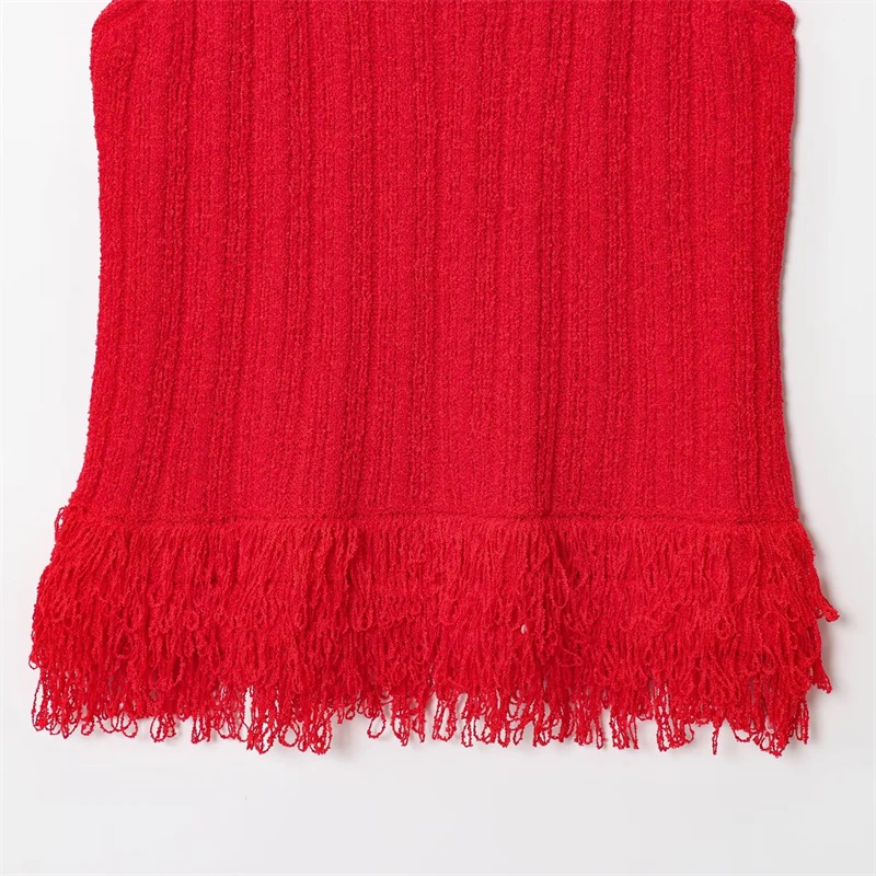 KEYANKETIAN Rompi Rajut Wanita Musim Gugur Terbaru, Kerah Bulat Tanpa Lengan dengan Hiasan Rumbai, Atasan Rompi Sweater Wanita