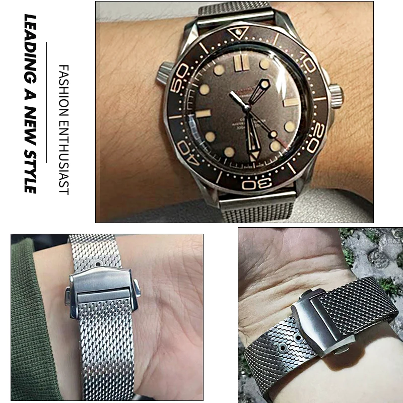 日*没様 OMEGA チタン メッシュバンド 19mm 20mm 007エディシ 18mm 19mm 20mm High Quality Titanium Watchband Fit for Omega 007