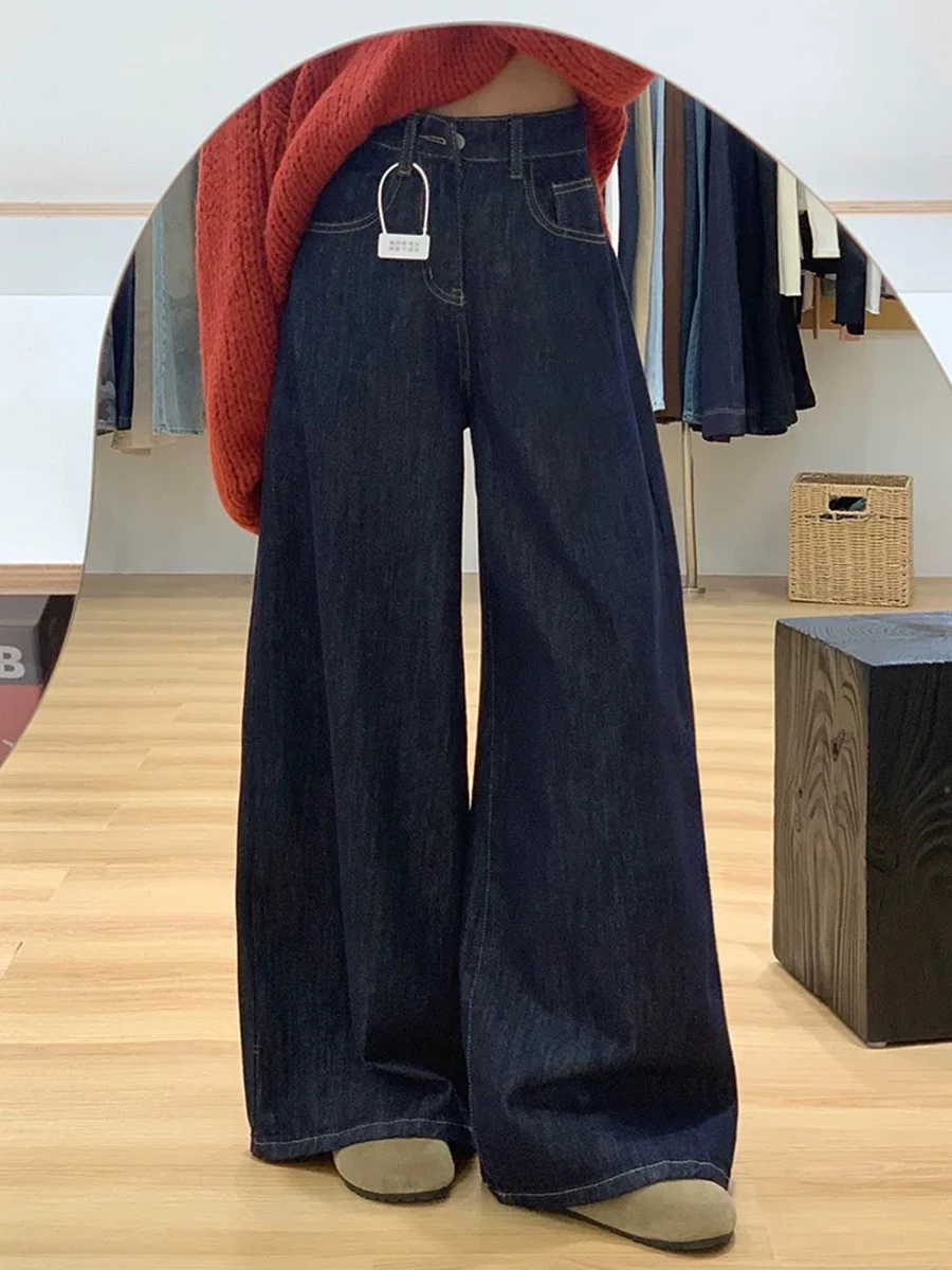 

Джинсы с высокой талией и широкими штанинами, женские прямые джинсовые брюки свободного кроя, для фигуры «груша», весна-осень, большие размеры, утягивающие брюки