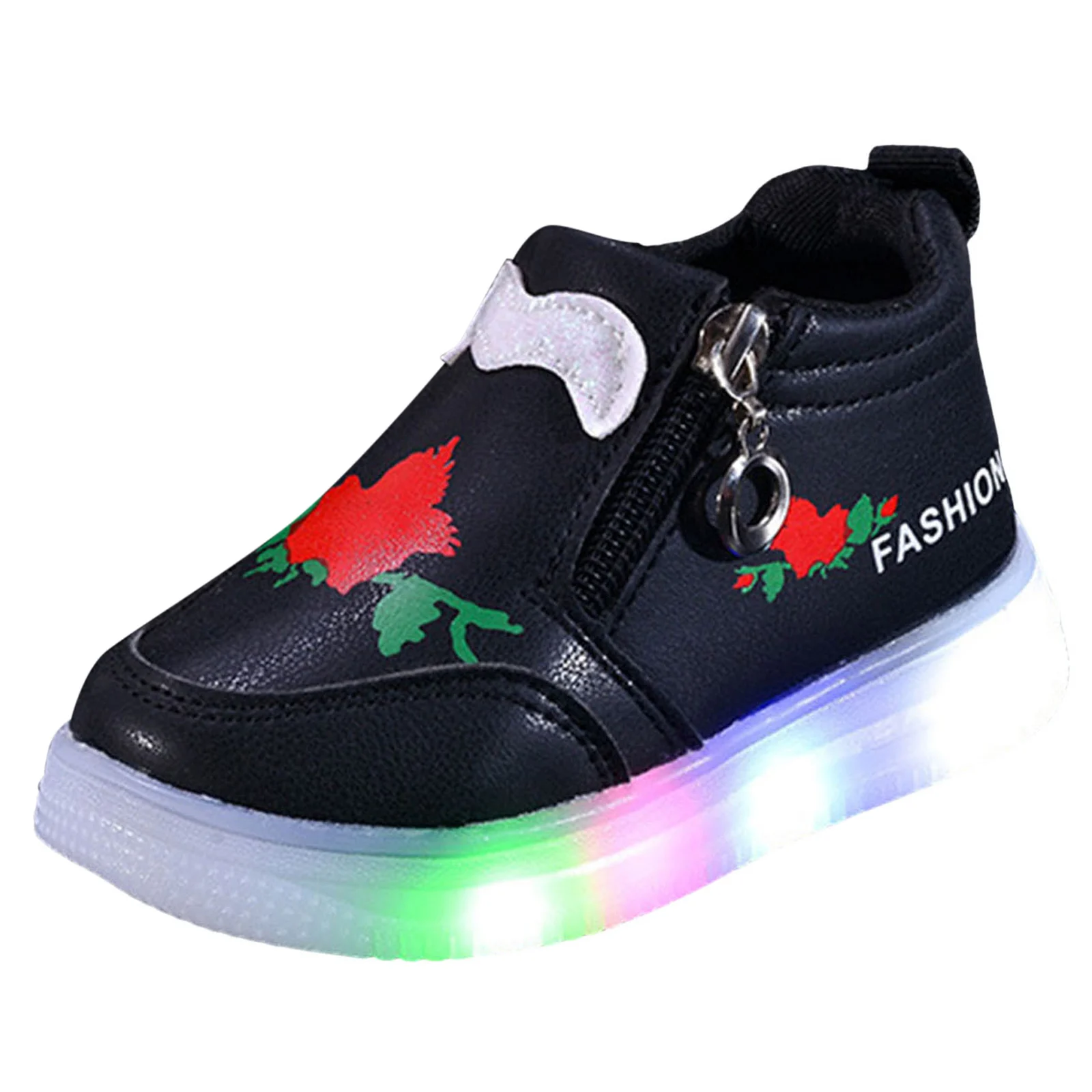 

Running Shoes Kids Lighted Sports Shoes With Print High Top Zipper For Small And Medium Sized Childrens Boys Wide Sneakers
