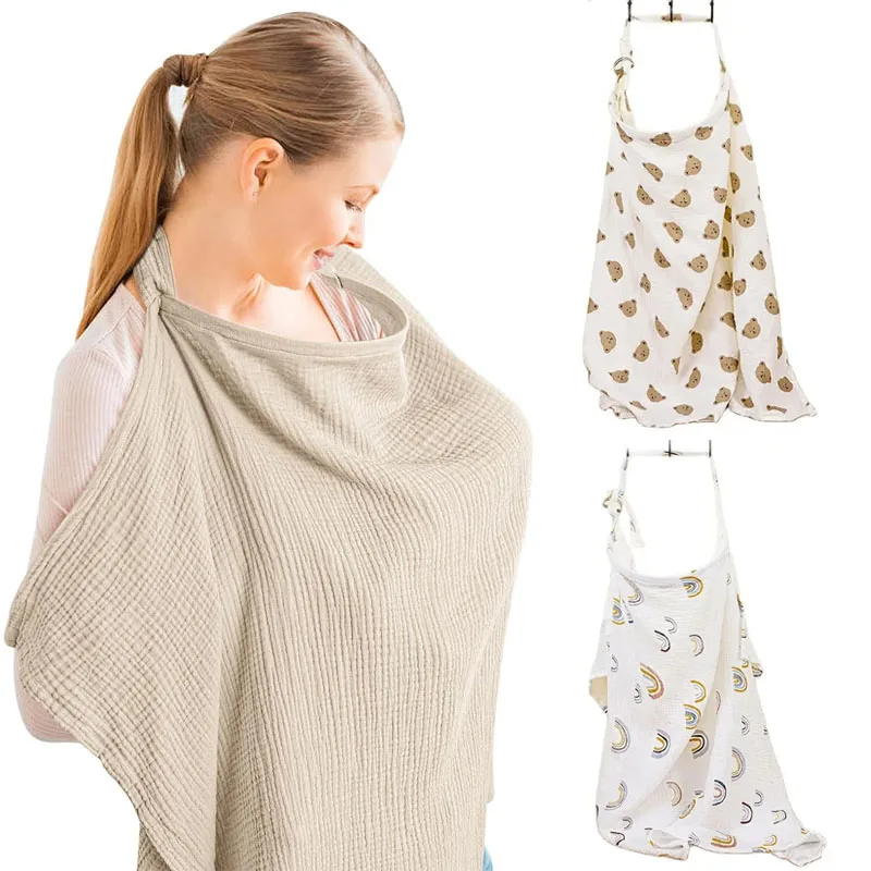 Mother Outing Breastfeeding Cover Cotton Breathable Baby Feeding Nursing Cover Adjustable Privacy Nursing Apron Stroller Blanket