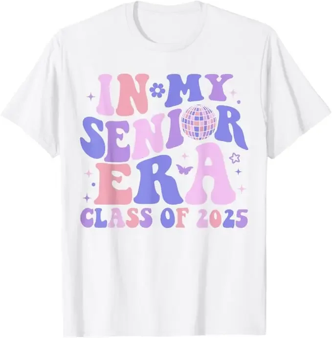 In My Senior Era Class of 2025 Groovy Senior 2025 Graduation T-Shirt Humor Funny Back To School Letters Printed Saying Tee Gifts