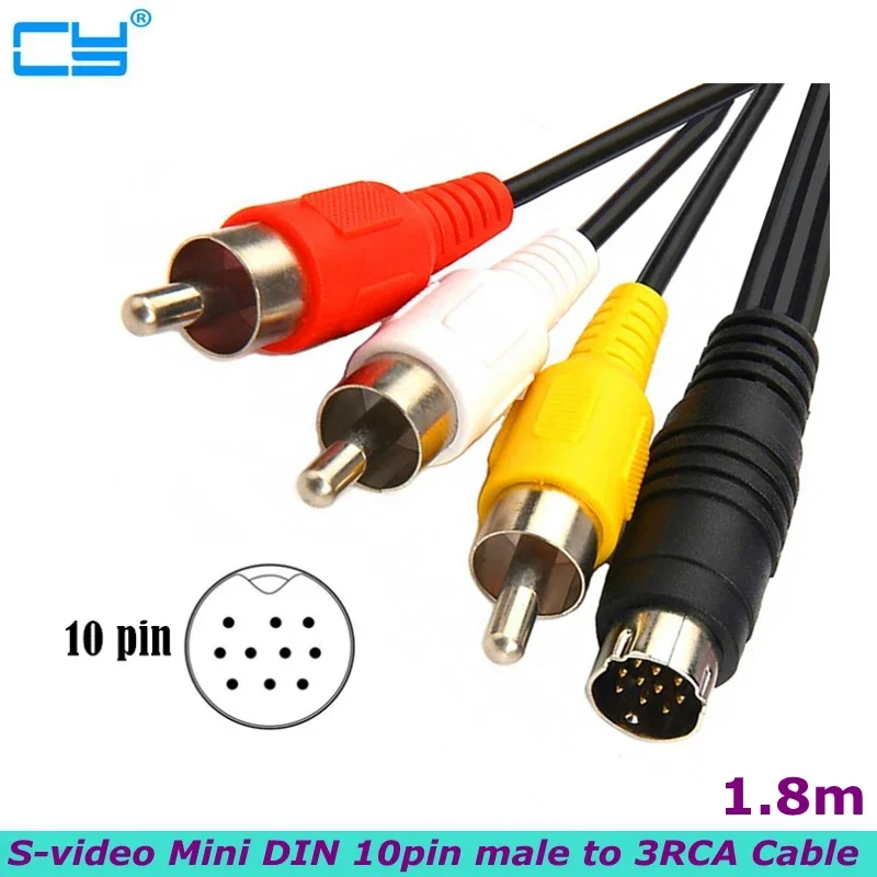 1.8m S-Video Mini DIN 10Pin male to 3RCA male Cable For H25, C31, C41, C51, C61K, and C41 Televisions, Monitors, Audio and Video