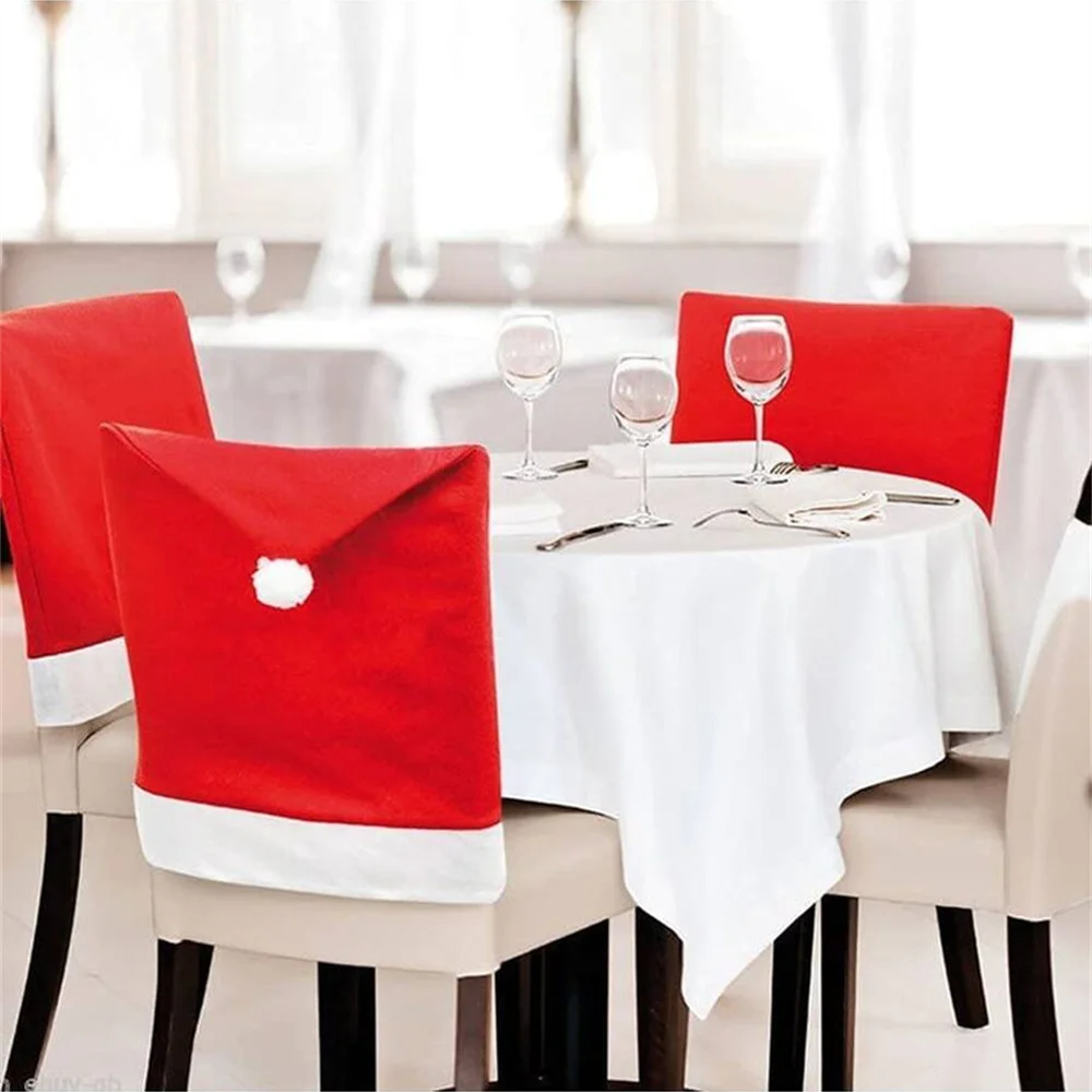 4 Stück Weihnachtsstuhlhussen 25 x 20 Zoll, festliche Feiertagsdekorationen für Zuhause und Party, robuste Sitzschoner aus Stoff – Detail 2