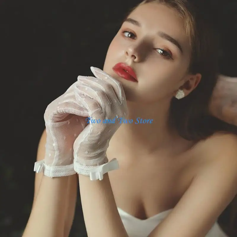 HX6F – gants en dentelle à pois pour cérémonie mariage mariée, vêtements main confortables avec garniture à nœud
