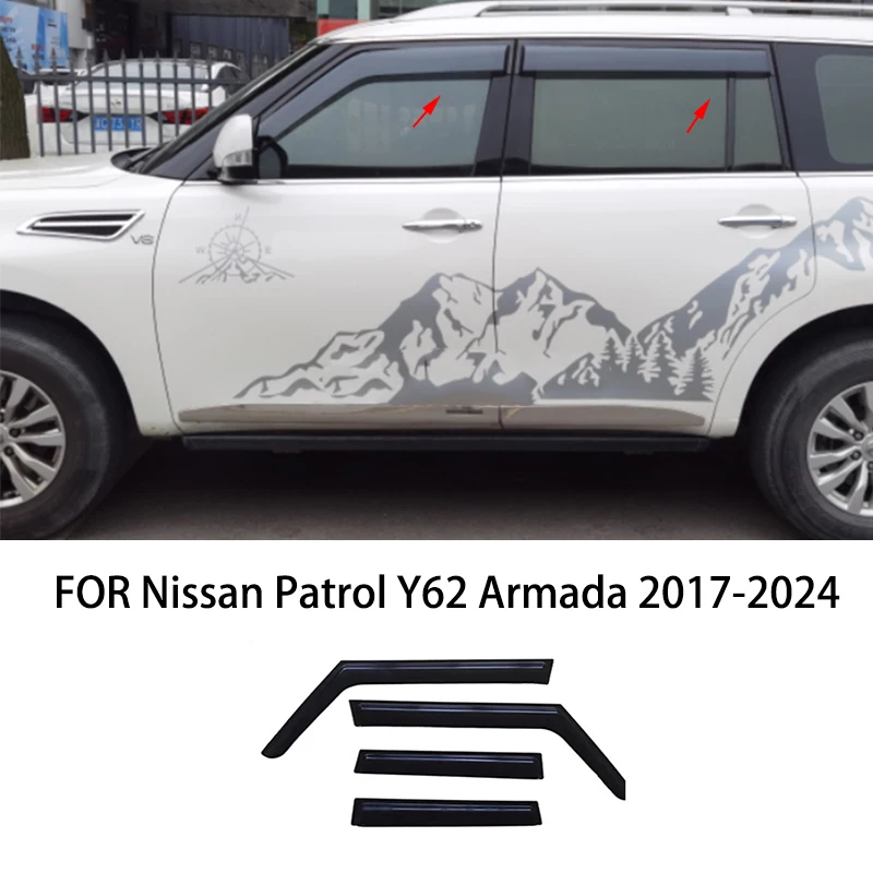 

Автомобильные аксессуары для FIT Nissan Patrol Y62 Armada 2017-2024 черный водонепроницаемый козырек на дверь, окно, вентиляционные шторы, защита от солнца и дождя