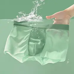 Men Boxers Thin Breathable Soft Ice Silk Seamless Daily Wear Anti-septic High Elasticity Male Underpants Men Underwear Cooling