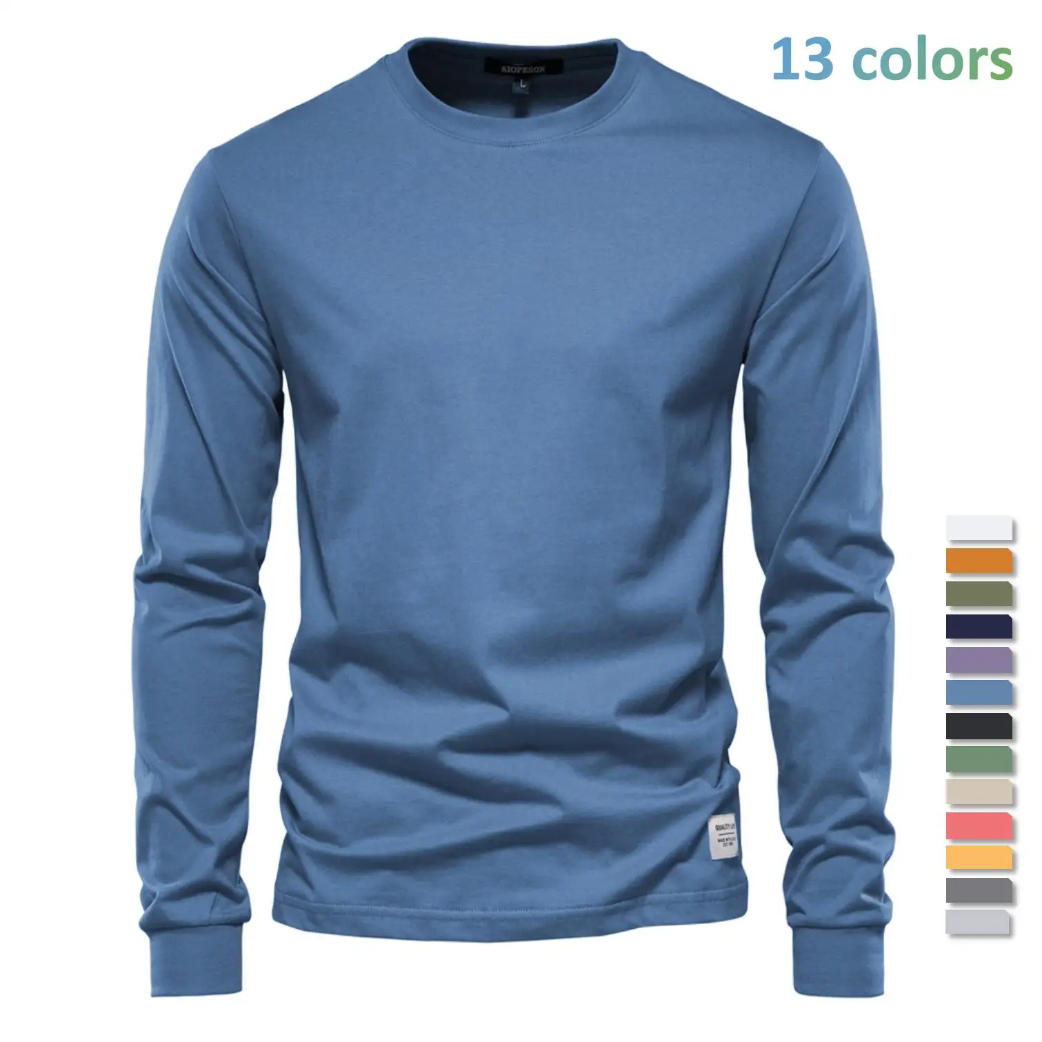 Men's Solid Cotton T-Shirt O-Neck Casual Long Sleeve