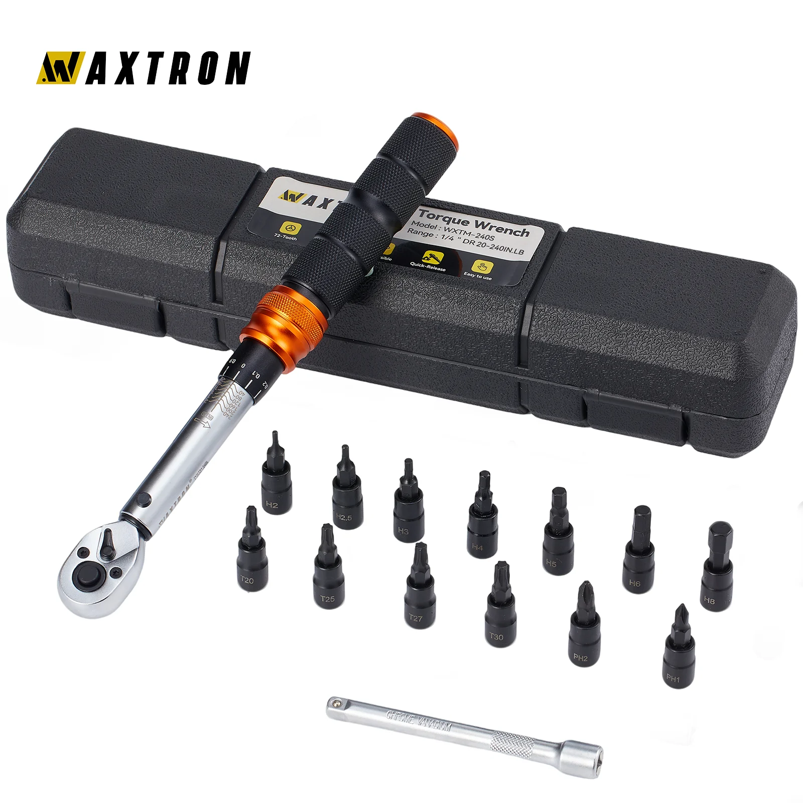

Waxtron 1/4'' Drive Torque Wrench 15PCS 20-240 IN.LB Accuracy ±3% Professional Torque Wrench For Bicycle Motorcycle Hand Tools