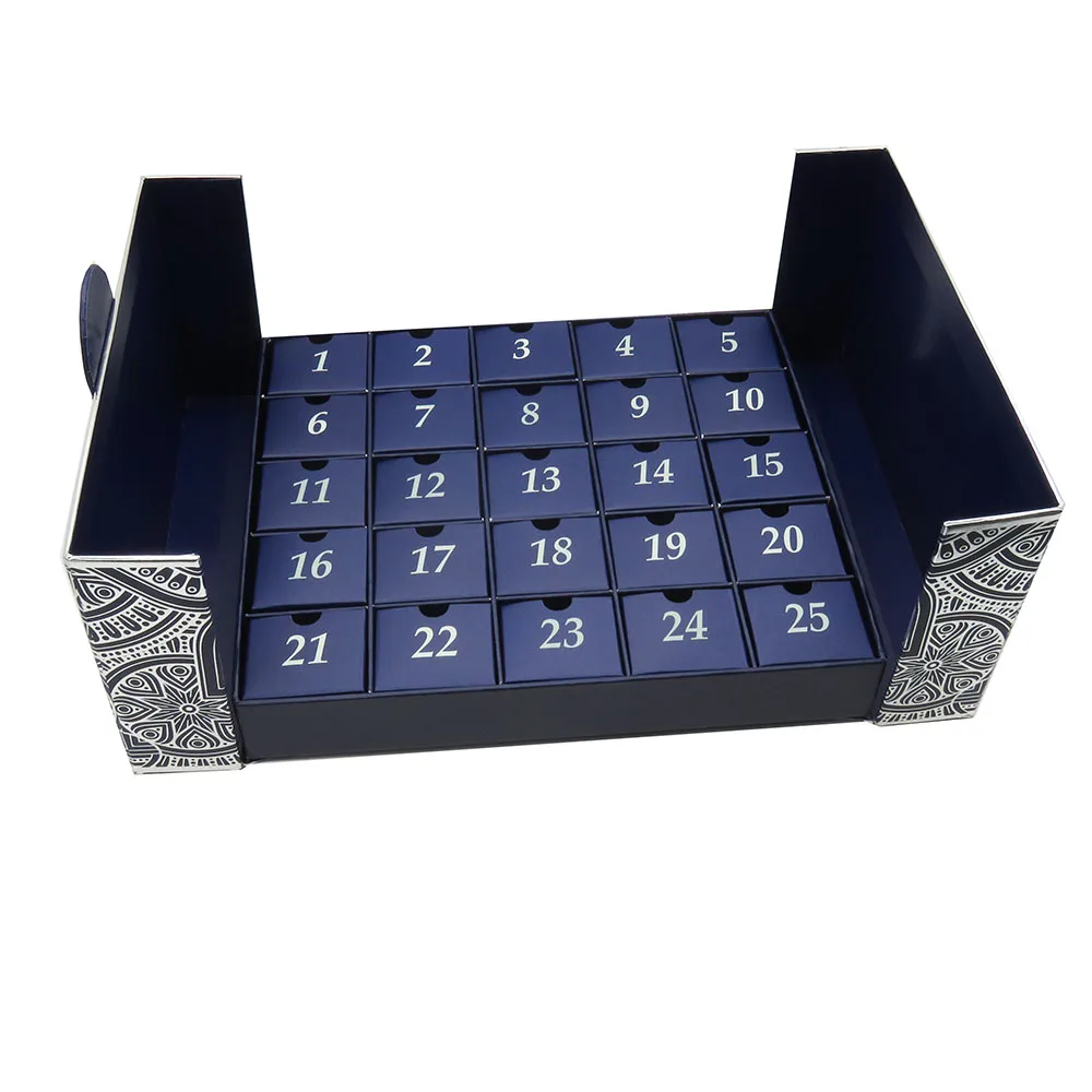 Customization.All Over Silver Foil Pattern Gift Custom Printing  Wholesale Christmas Advent Calendar Garland Box