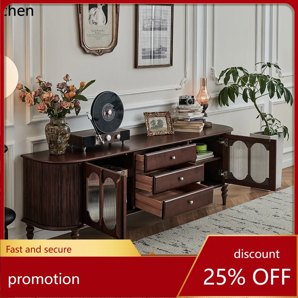 

HT retro solid wood TV cabinet floor-to-ceiling living room home new light luxury high sense