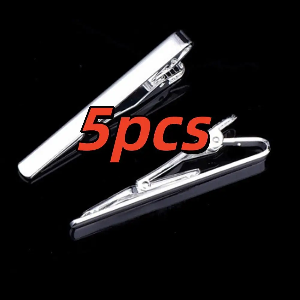 5pcs Men Metal Silver Color Tie Clip Men's Collar Clip Metal Copper Simple Bar Clasp Necktie Clasp Clip Fashion Style Tie Clip