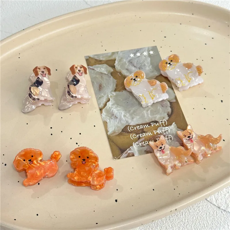 2Pcs/Lot Cartoon Fun Animal Small Grab Clip Imitation Corgi French Bulldog Shiba Inu Dogs Bangs Claw Cute Women Hair Accessories