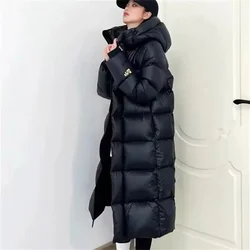 WomenHooded Loose Cotton Padded Jacket Korean Ladies Long Over The Knee Puffer Coat Winter Female Black Gold Warm Cotton Padded