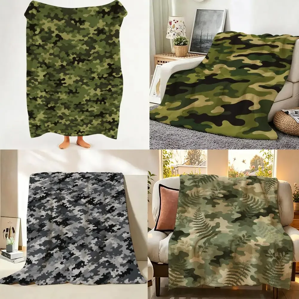 Rugged Military Camouflage Throw Flannel Throw Blanket Suitable warm for Sofa、Living Room、Bedroom soft