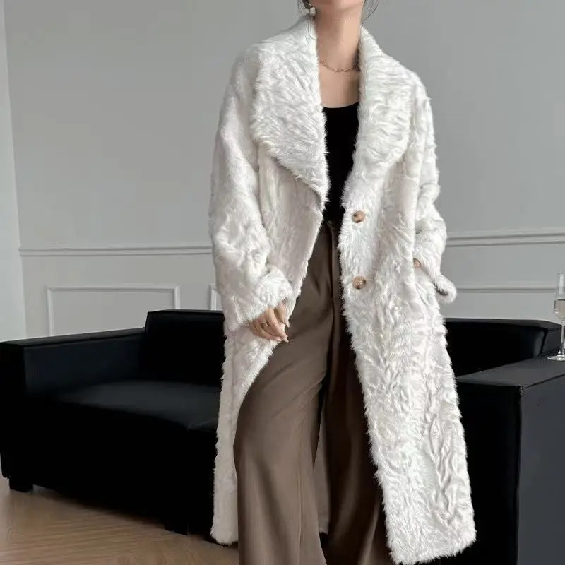 Women's Coat 2025 Winter New Loose Solid Color Fur Coat Lamb fur fur Integrated Loose Warm Little Lake Sheep Knee Long Coat
