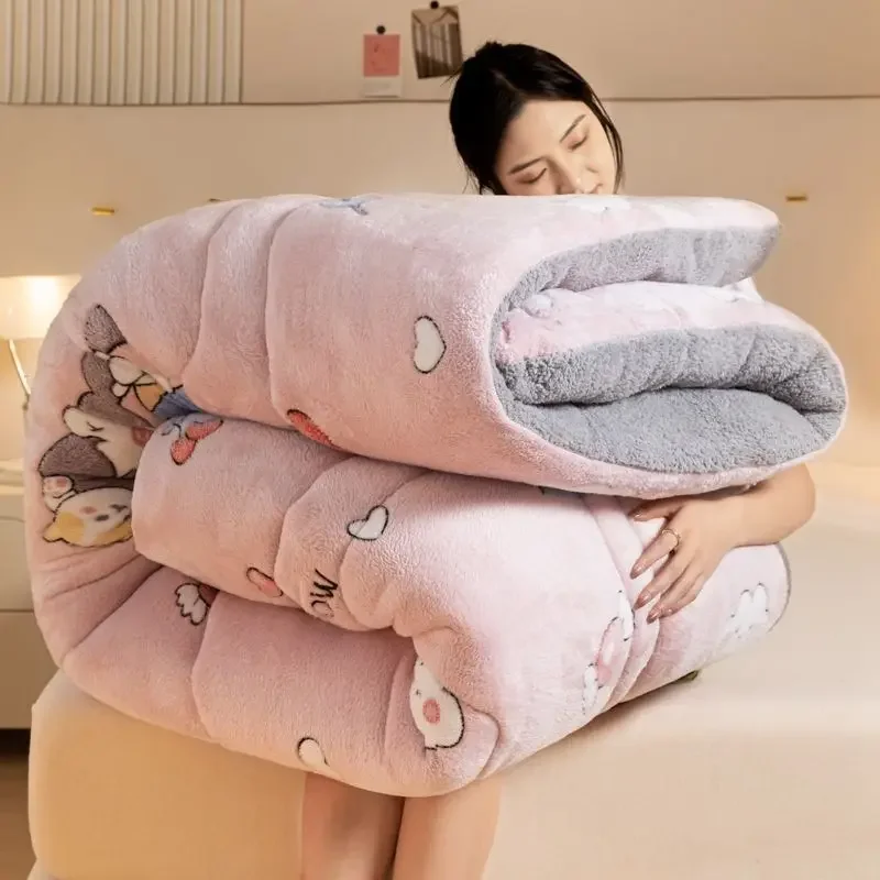 New Winter Double Sided Plush Lamb Fleece Quilts Thick Soft Comfortable Warm Cotton Quilt Student Dormitory Household Bedding