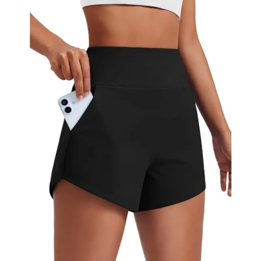 

PINSPARK Women's 3.5" Running Athletic Shorts Unlined Breathable Workout Tummy Control Gym Yoga Dolphin Short with Pocket
