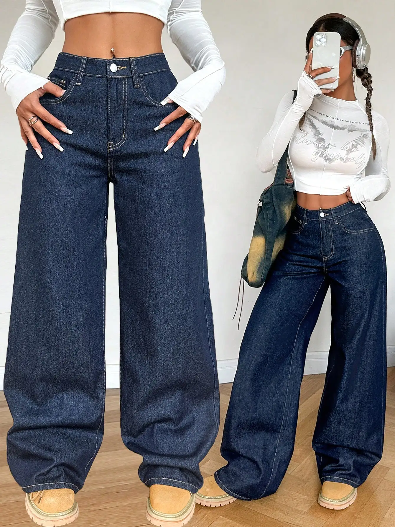 

Женские джинсы с высокой талией, свободного кроя, широкие штанины, в винтажном стиле, для осенне-зимних образов