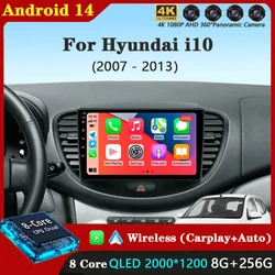 Android 14 CarPlay Auto WIFI+4G Car Radio For Hyundai i10 2007 2008 2009 2010 2011 2012 2013 GPS Multimedia Player DSP stereo BT