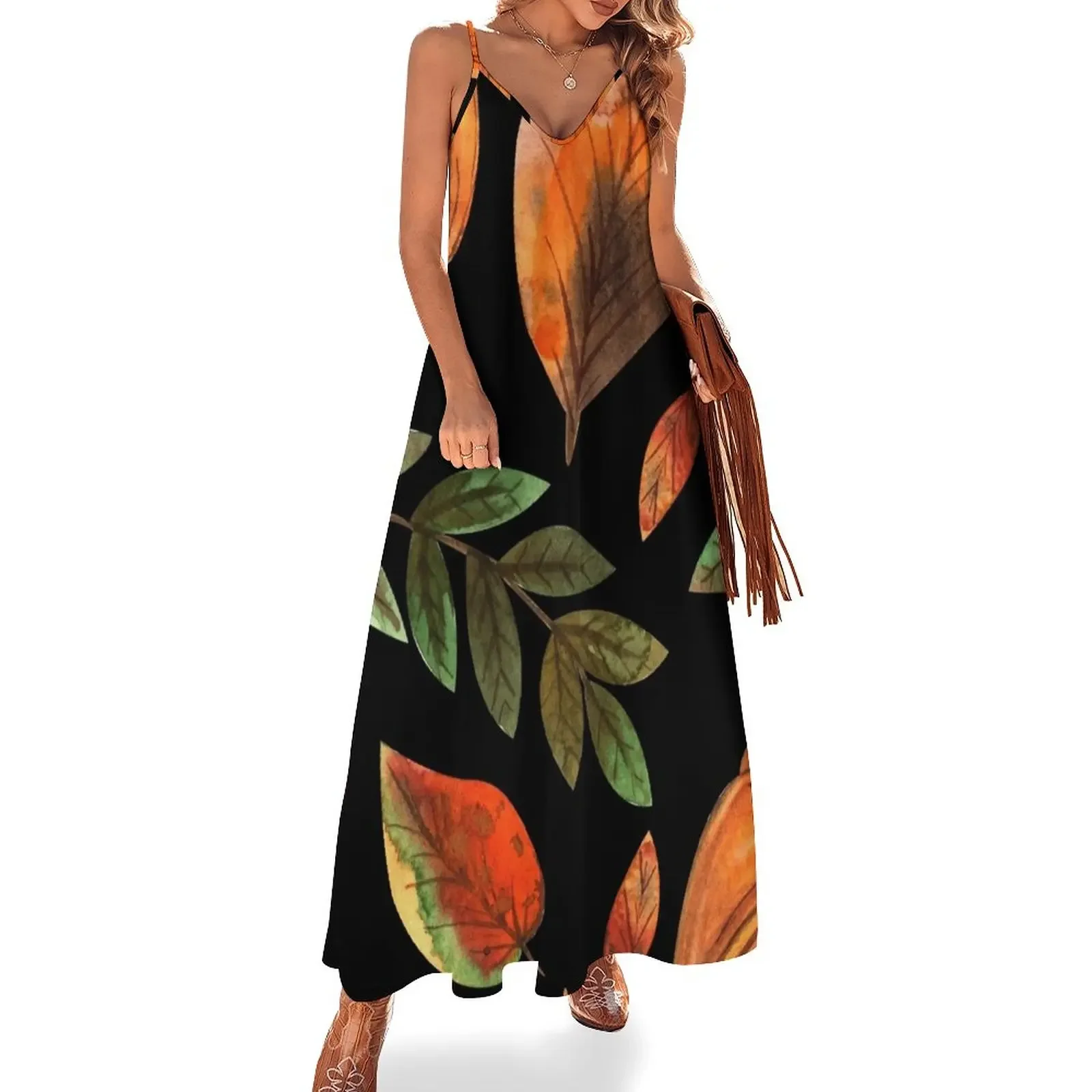 

Hello autumn pumpkin leaf pattern Sleeveless Dress Women's summer long dress ladies dresses for women 2025