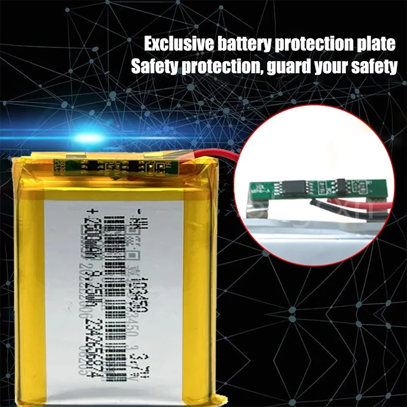 103450 3.7V 2500mAh Rechargeable Lithium Polymer Lipo Battery For MP4 DVD DVR LED MP5 GPS Bluetooth Headset Speaker Massager