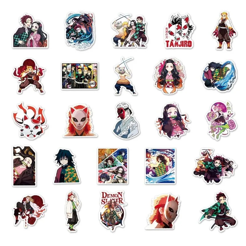50pcs Demon Slayer Cute Cartoon Tanjiro Yadouzi Pattern Sticker Kawaii Anime DIY Ledger Waterproof Decorative Sticker Wholesale 6
