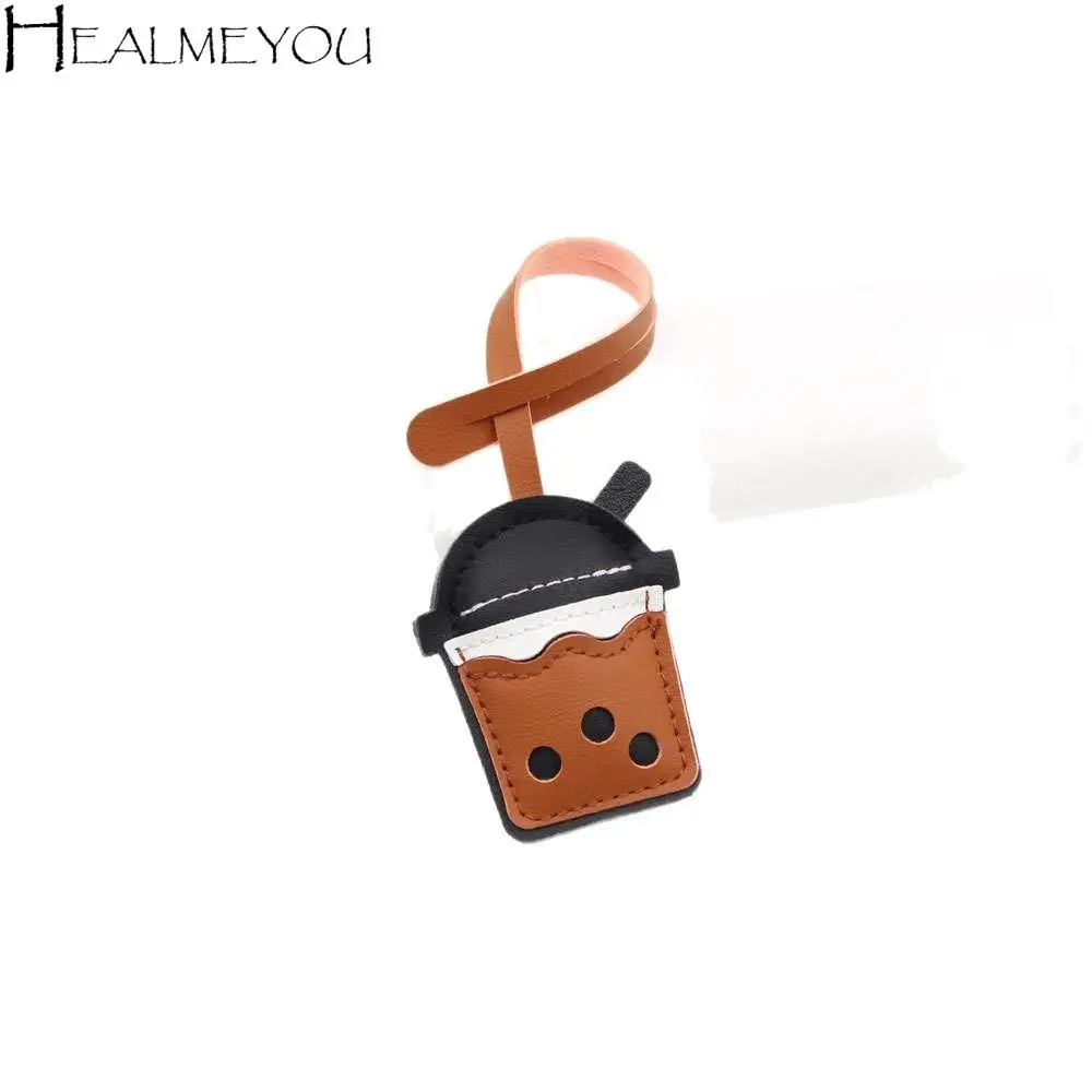 

Lovely PU Leather Hanger Pearl Milk Tea Cup Pendant Cartoon Car Keyring Pu Keychain Creative Fashion Bag Pendant Bag Ornament