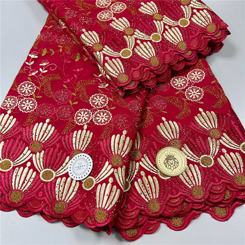 5 Yards African Swiss Voile Lace Fabric Embroidery High Quality With Stones Dry 100% Cotton For Wedding 4L071503