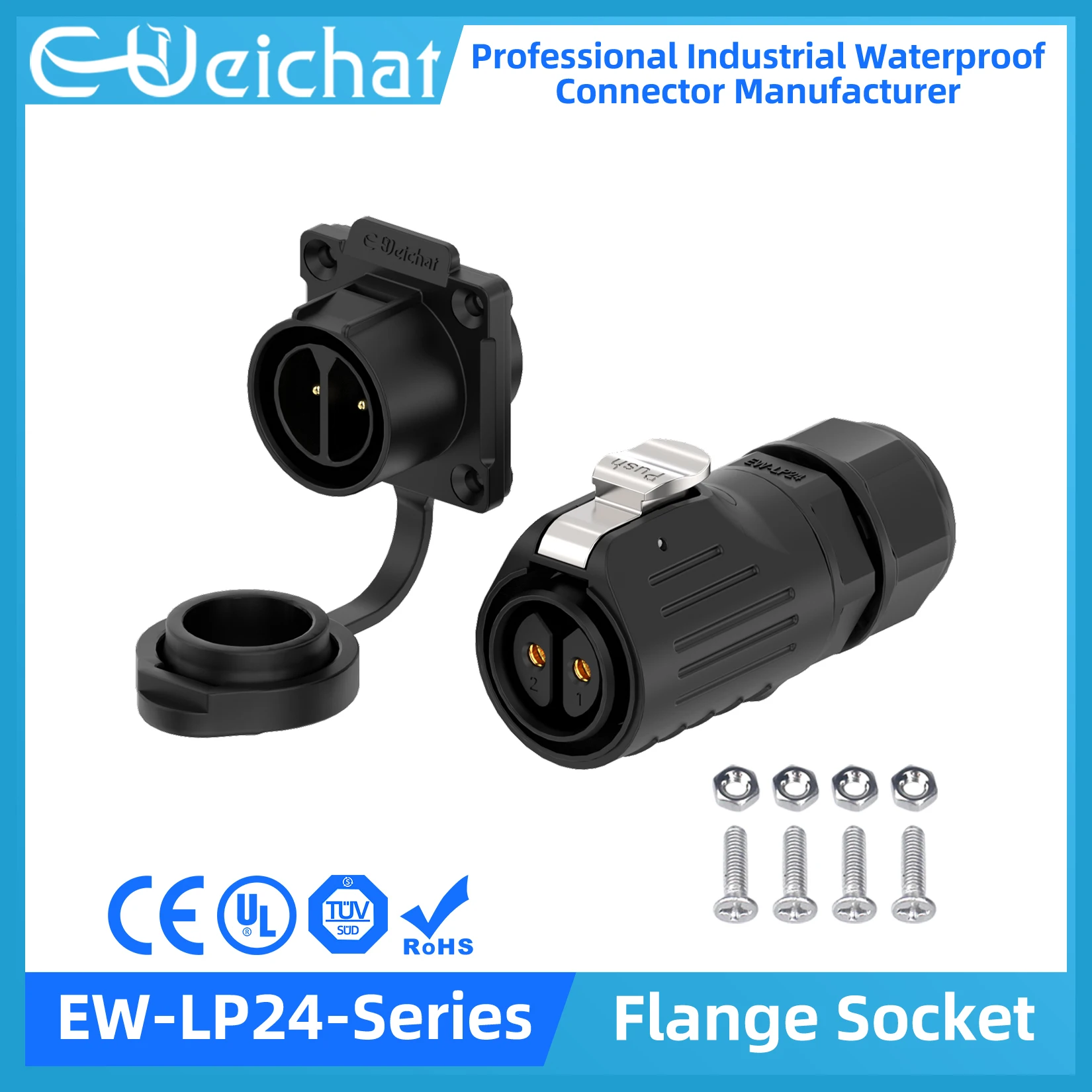 

EW-LP24 Waterproof Connector IP68 Industrial Circular Aviation Electrical PBT Plastic Shell Connector M24 2-24 Pin Flange Socket