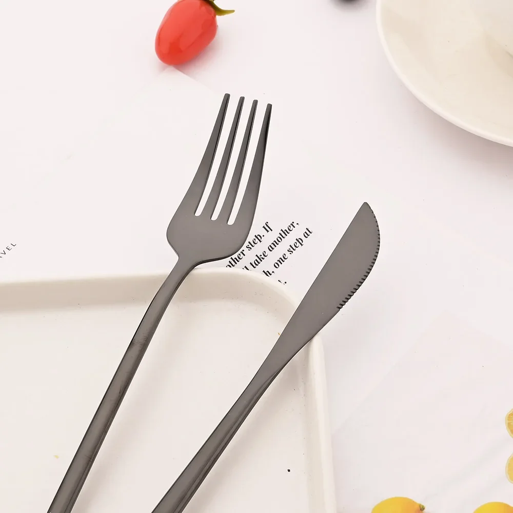 8Pcs Black Dinner Forks Cutlery 18/10 Stainless Steel Flatware Kitchen Silverware Western Dinnerware Restaurant Fork Set