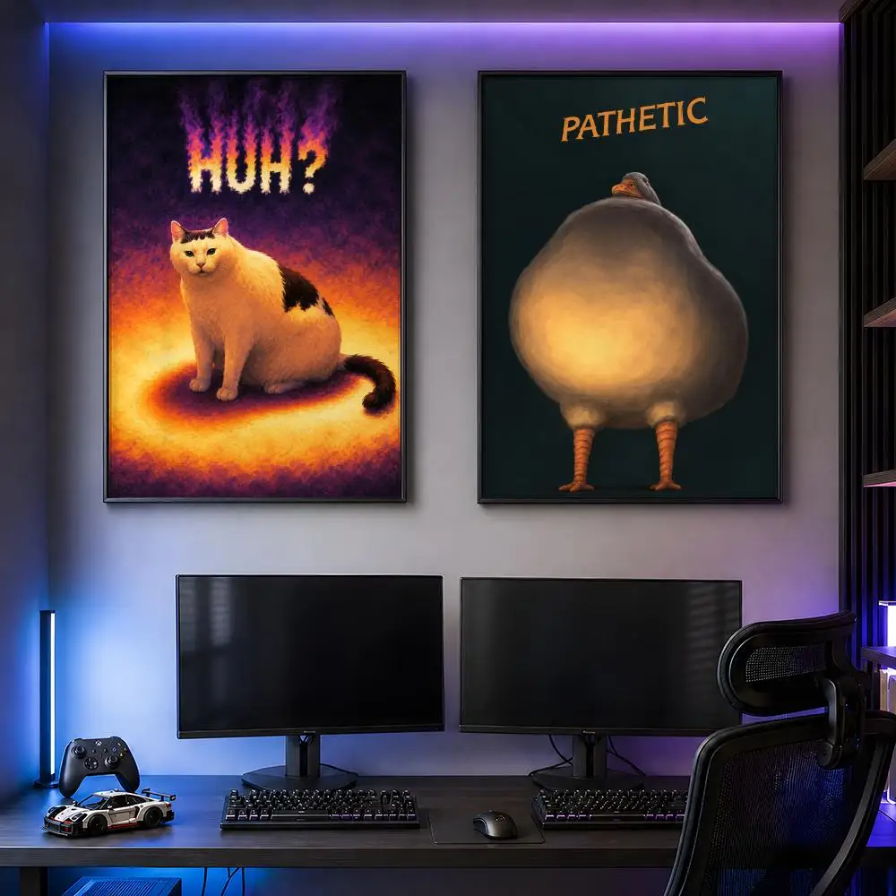 Surreal Funny Whimsical Digital Art Cat MeMe Poster PP Self Adhesive Decorative HD For Garage Gaming Room Living Room Gift