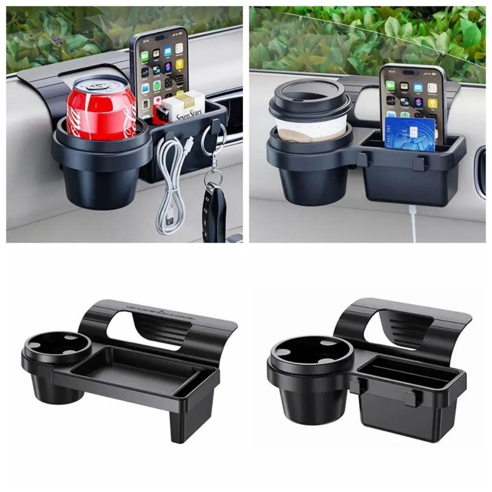 

New Plastic Car Door Cup Holder Black Charging Port Bottle Holder Stand Dual Hanging Hooks Phone Organizer Universal