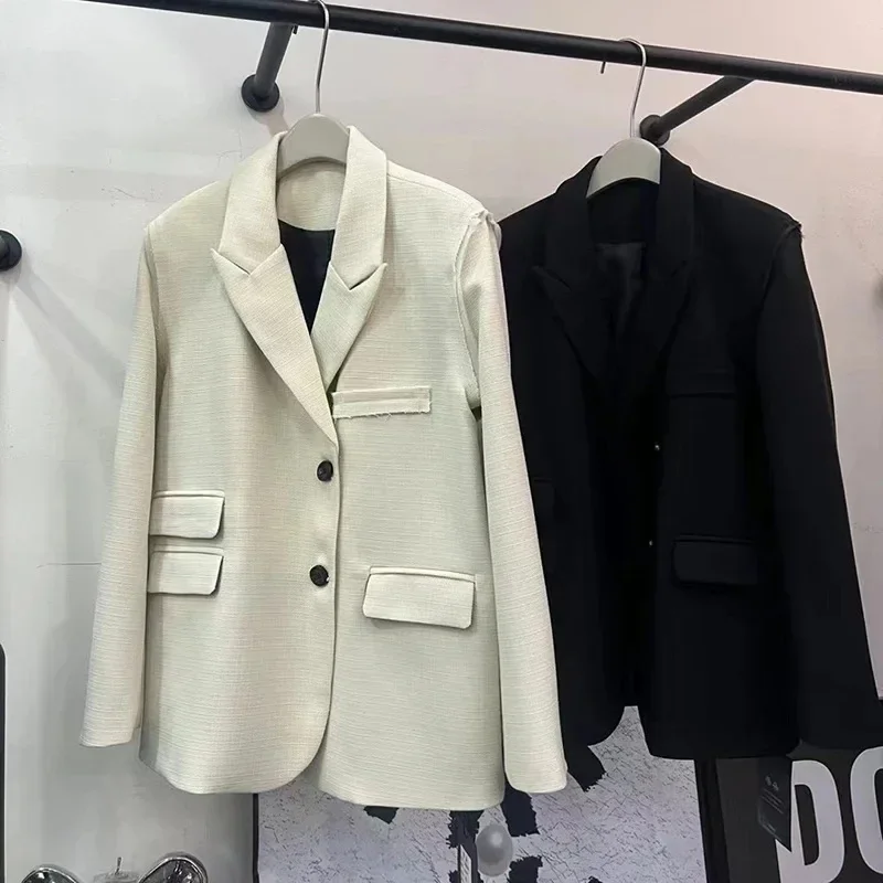 

SuperAen Korean Style Long-sleeved Blazers Vintage White Single-breasted Women 2024 Autumn New Loose Casual Blazer