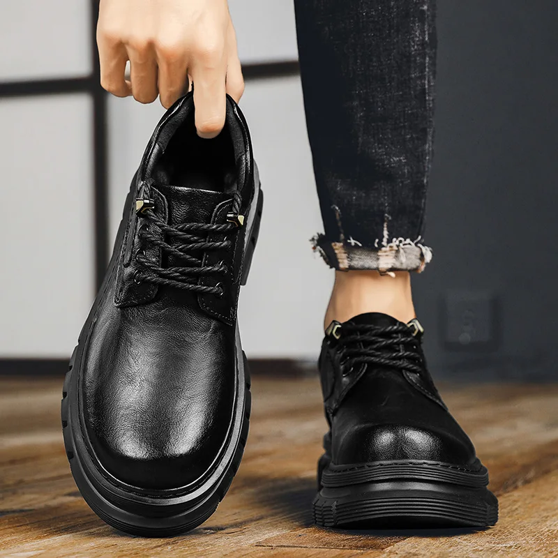 

Men's luxury shoes Gentleman British Style party office Business high-quality thick soled shoes genuine leather Hot New lace-up