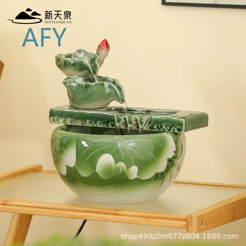 Ceramic Desktop Fish Tank with Waterfall Feature for Small Home Use Circulating Feng Shui Ball Lucky Living Room Aquarium