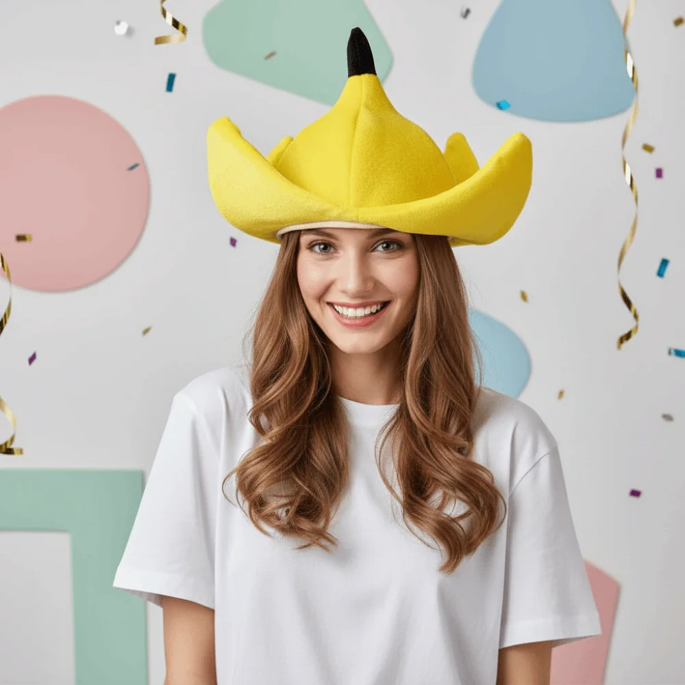 Soft Fabric Banana Hat Three-Dimensional Peel Vibrant Yellow Design Funny Fruit Headgear Skin-Friendly Material