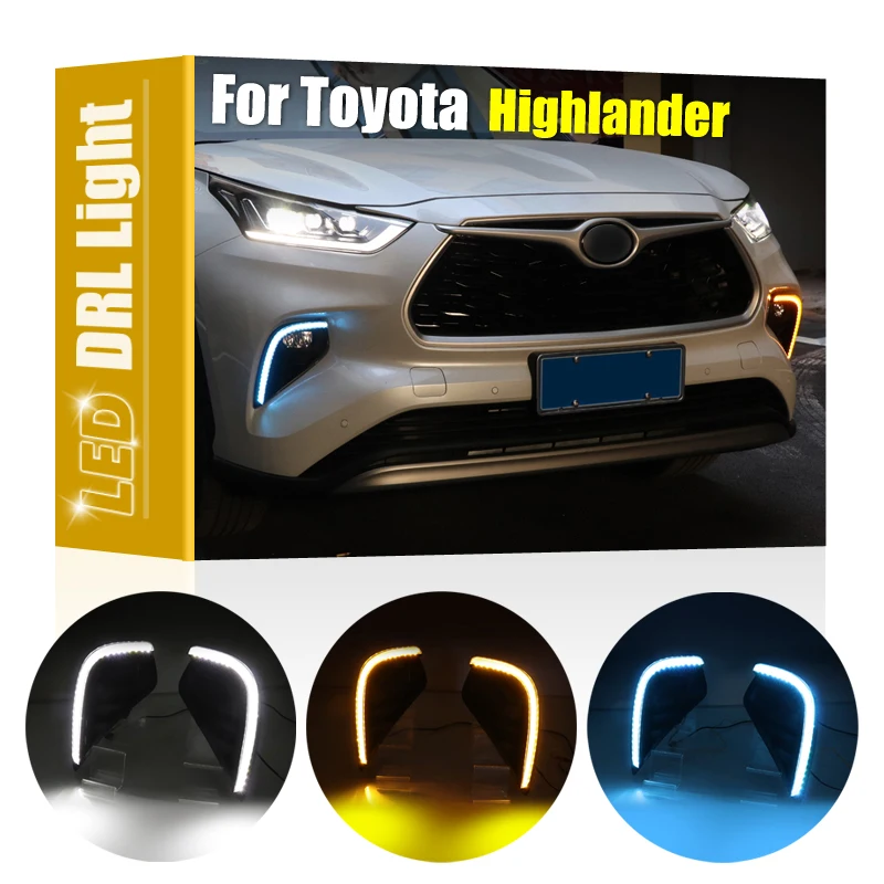 

2Pcs Front Bumper Fog Lamp Frame With White DRL Light Amber Turn Signal Blue Night Driving Light For Toyota Highlander 2020-2022