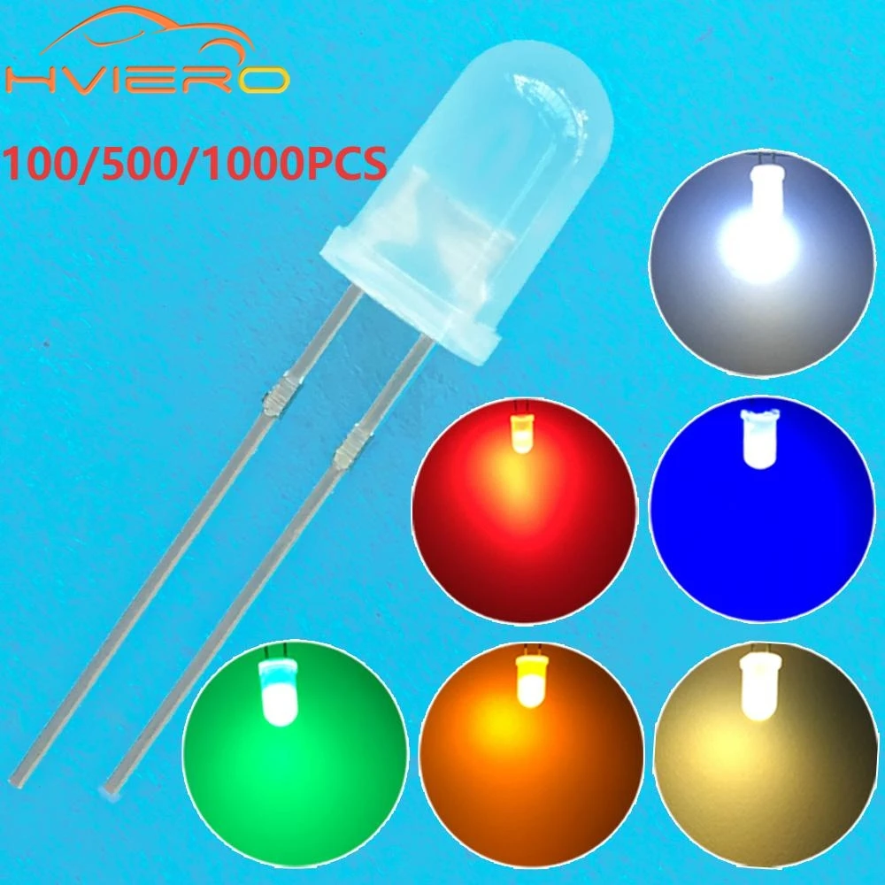 Image of 100/500/1000PCS 5mm Runde Dioden Lampe Perlen Diffuse Weiß Rot Grün Blau Gelb 2pin licht-emittierende Led Diode LED Lampe Lichter