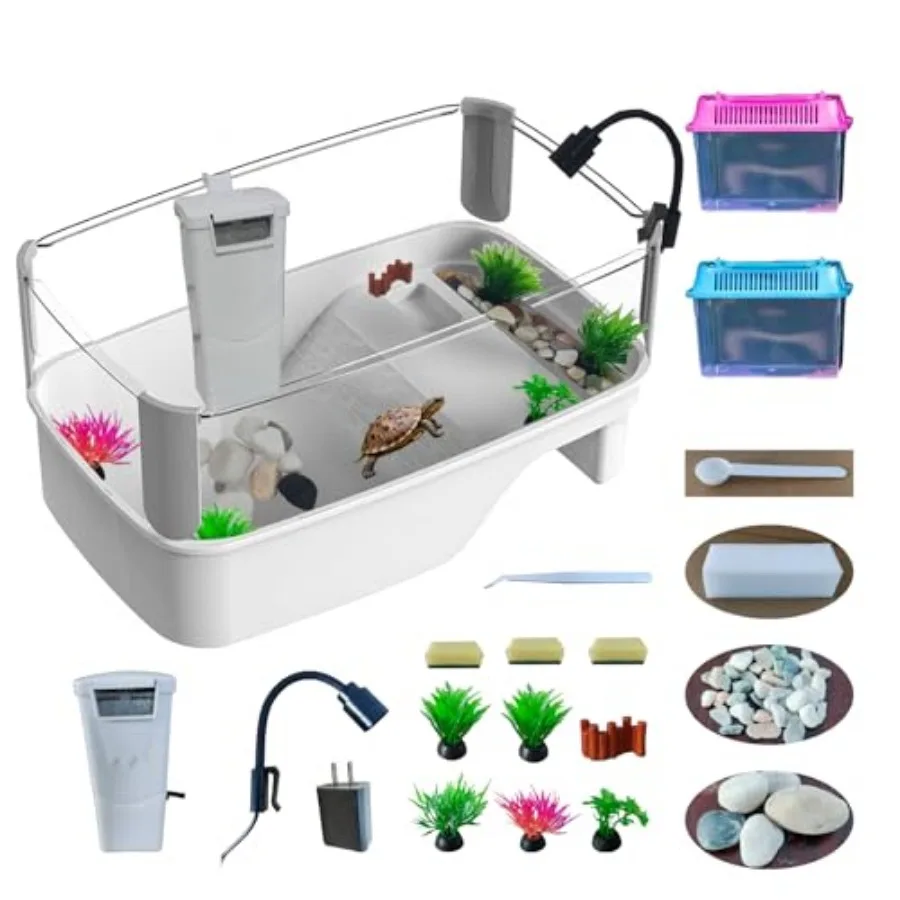

Small Turtle Tank Habitat Kit with Basking Platform, for Turtles, Crayfish, Crab, Aquatic Tortoise Enclosure Starter Aquarium,