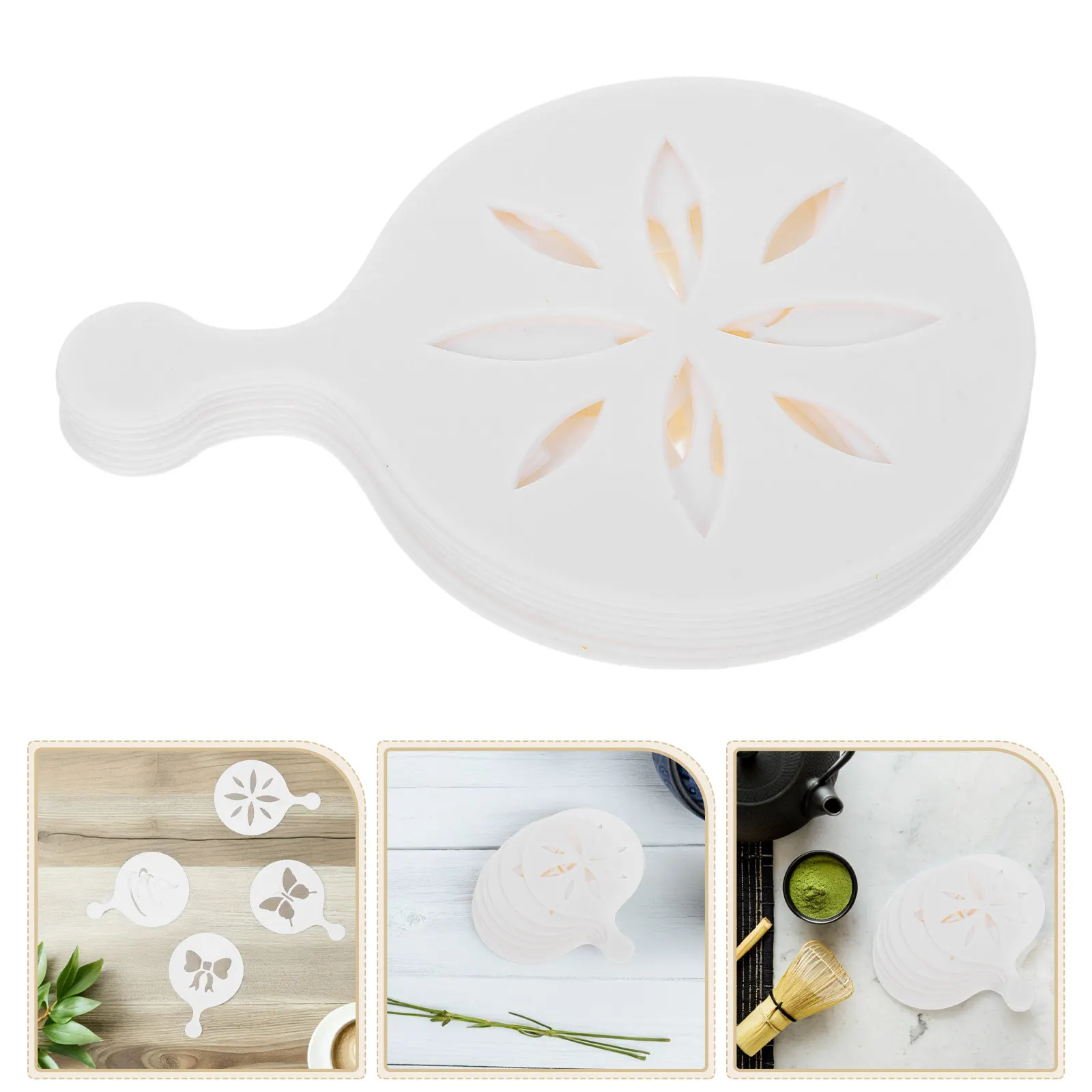 8Pcs Reusable Latte Stencils Plastic Coffee Art Templates for Cappuccino Decorating Flower Leaves Butterfly Patterns DIY Home