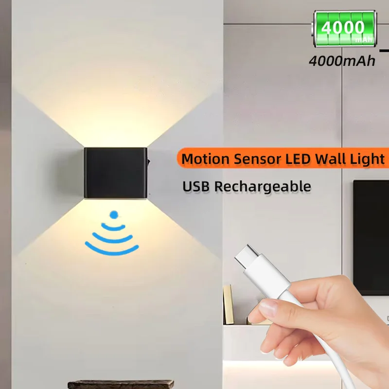 lampada de parede led recarregavel com sensor de movimento sem fio interior wall night light bateria para quarto corredor iluminacao de escadas 5w 01