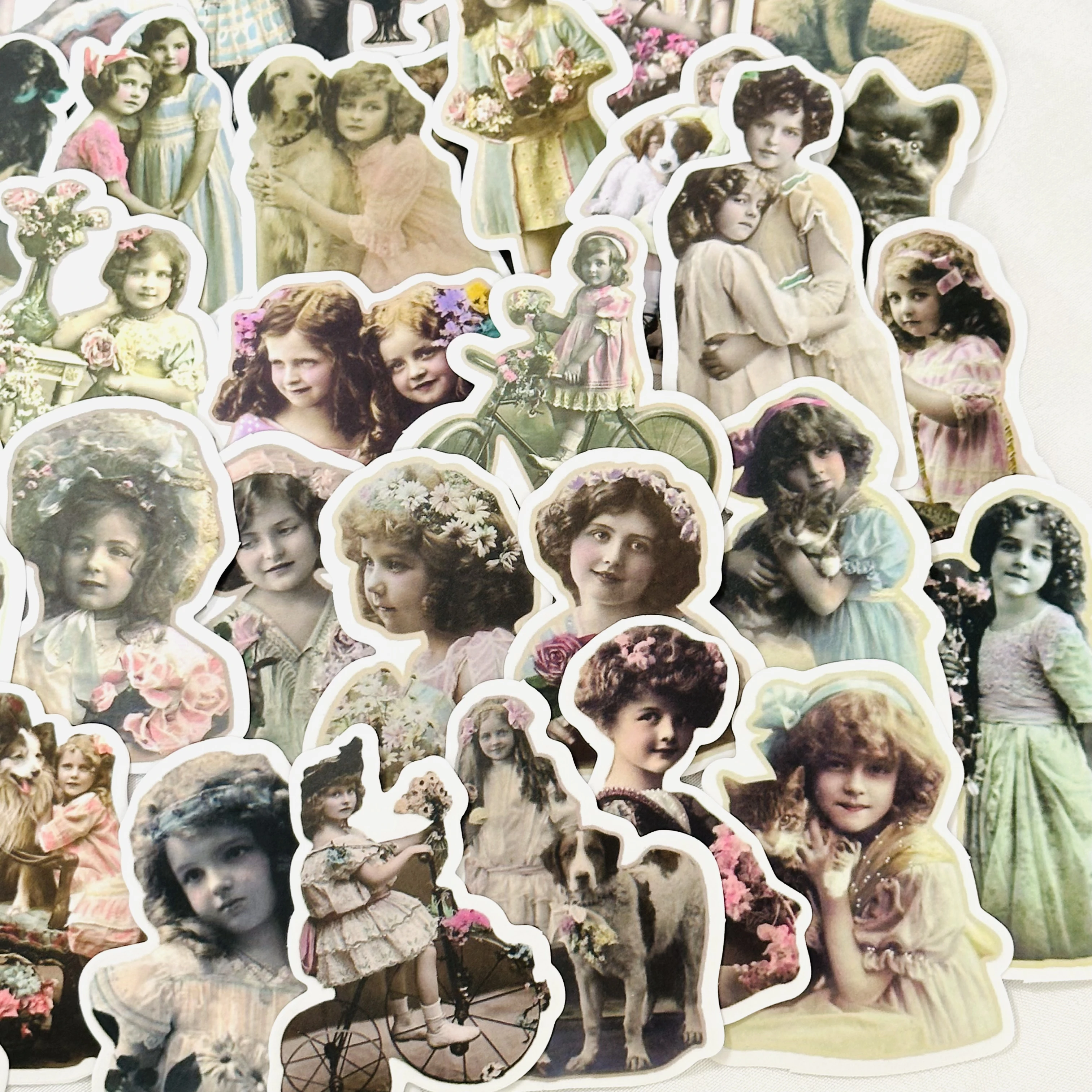 

50PCS Vintage European Girl Old Photo Sticker DIY Scrapbooking Junk Journal Collage Mobile Diary Album Gift Decoration