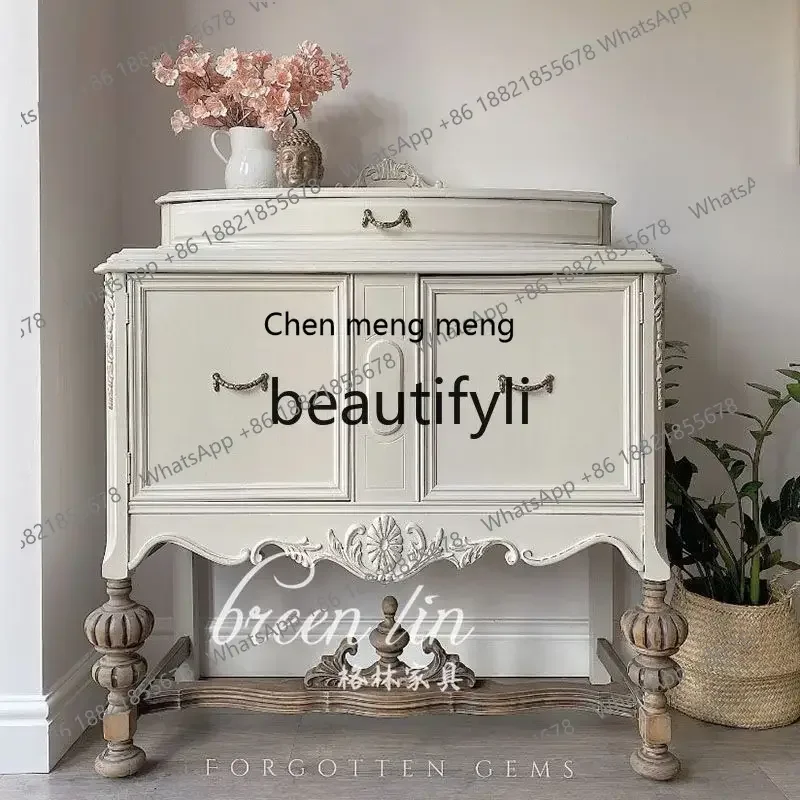 

French retro solid wood porch cabinet, European classical two-door locker, American light luxury decorative cabinet6220