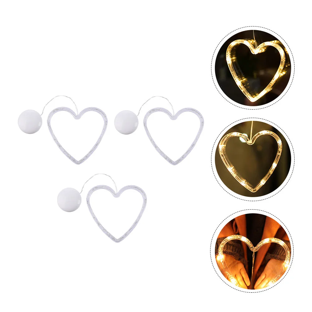 

3 Pcs Love Suction Cup Lamp Heart Window Light Decor Shaped Sucker Festival Adornment LED Decorative Post