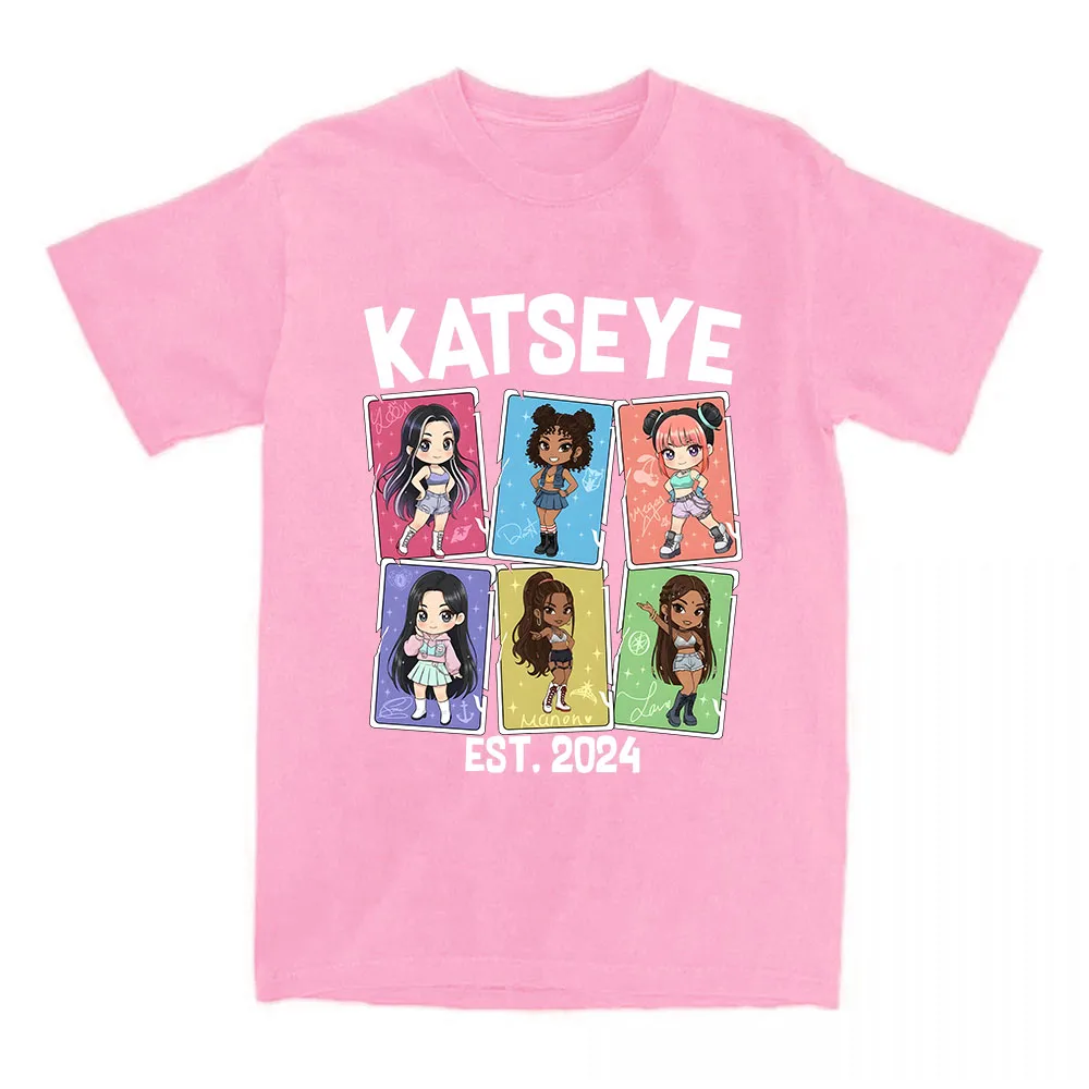 الفتيات الفرقة KATSEYE EST 2024 تي شيرت القطن ملابس بأكمام قصيرة الإناث بلايز الكورية نمط النساء الرجال الملابس س الرقبة للجنسين المحملة #5