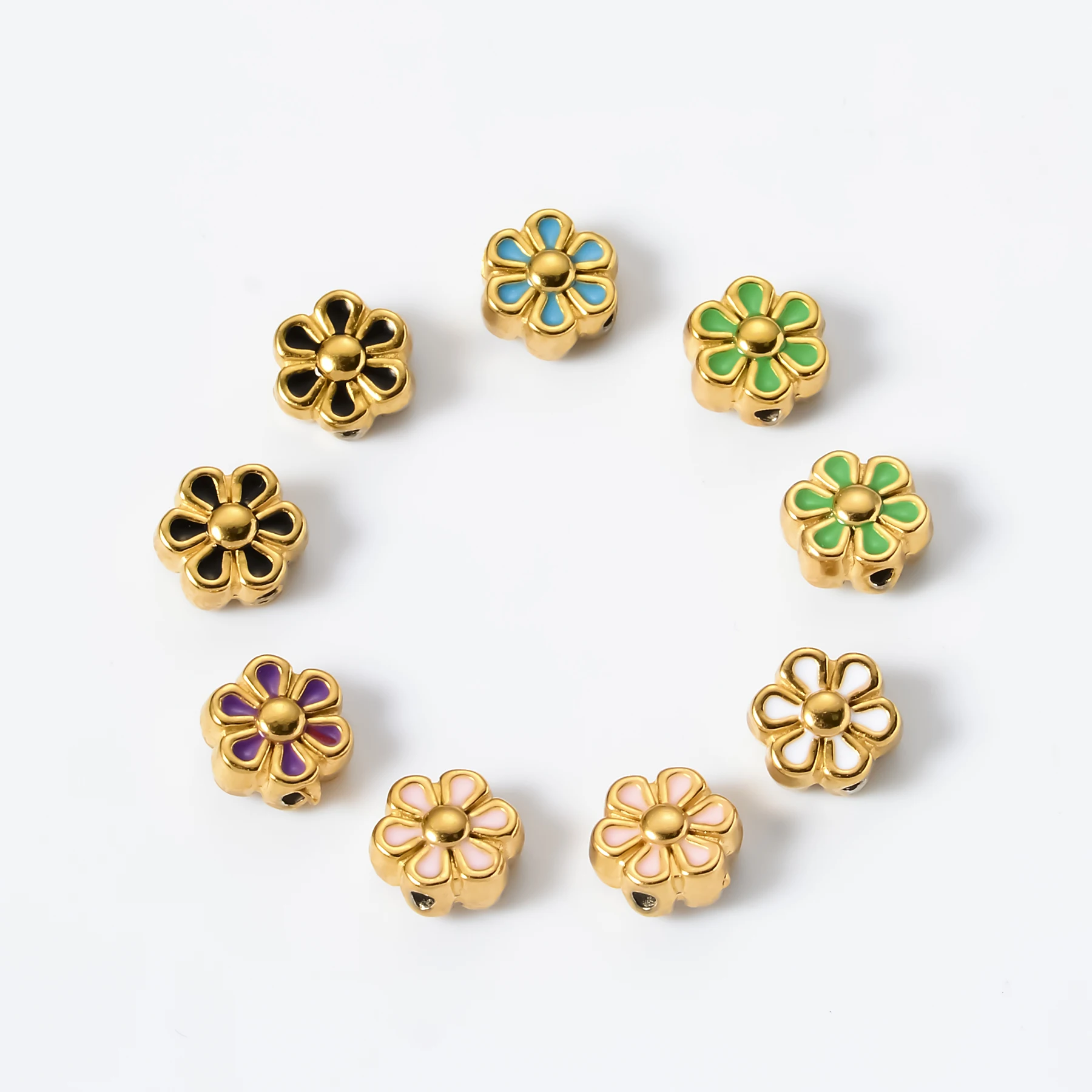 10Pcs DIY Jewelry Accessaries Cute Enamel Flower Spacer Beads 8mm for Handmade Necklace Bracelet Parts Wholesale