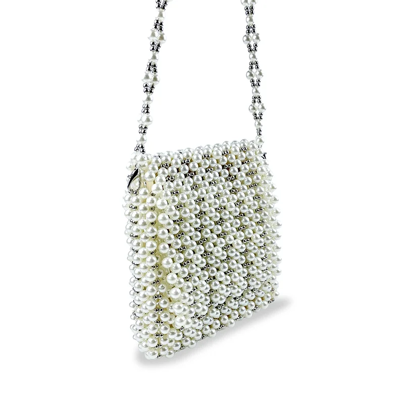 2024 Summer New Product Women\'s Bag High Quality White Pearl Bag Beaded Fairy Single Shoulder Chain Bag Handwoven Bag