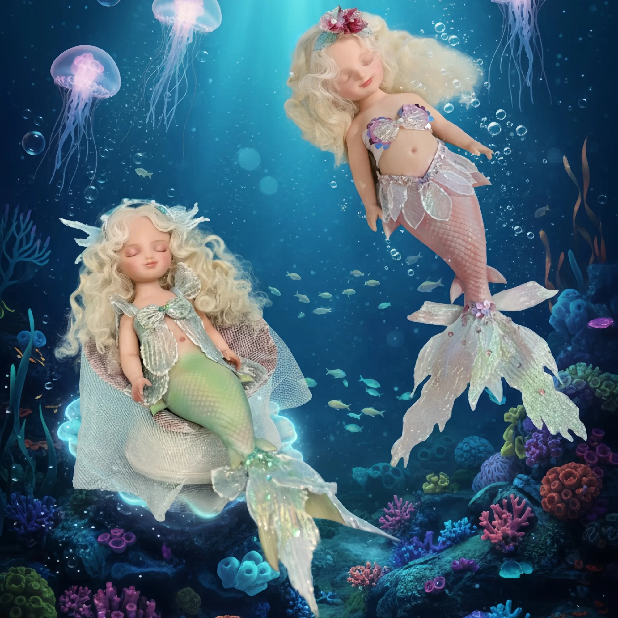 

10 Inch Cuddly Silicone Reborn Mermaid Doll Full Body with Rooted Hair Soft Touch Lifelike Realistic Mermaid Toy in 2 Styles